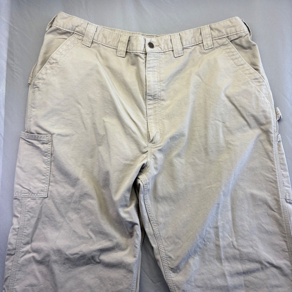 Carhartt Durable Loose Fit Canvas Work Dungaree Pants Tan 44x32 Mens Workwear - Picture 11 of 15
